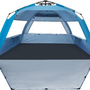Deluxe Pop Up Beach Tent Sun Shade Shelter for 3-4/5-6 Person, UV Protection, Extendable Floor with 3 Ventilating Windows Plus Carrying Bag, Stakes, and Guy Lines