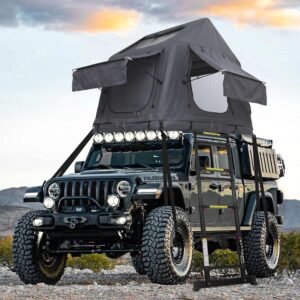 Inflatable Roof Top Tent — 2–3 Person Automatic Pop-Up Rooftop Tent — Designed for Off-Road Adventures. Includes an inflatable mattress, telescopic ladder, rain fly, and air pump; an essential companion for camping, outdoor activities, and travel.